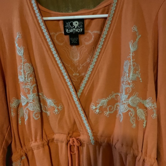 Rare lucky bramd orange embroidered dress with drawstring size X-Large - Picture 6 of 9
